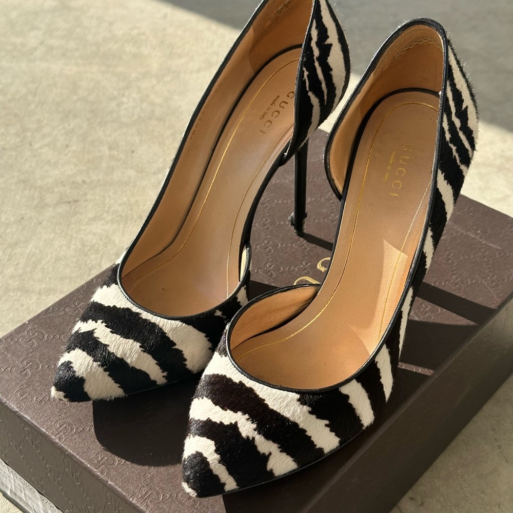 Gucci Black and White Zebra Print Women's Heels